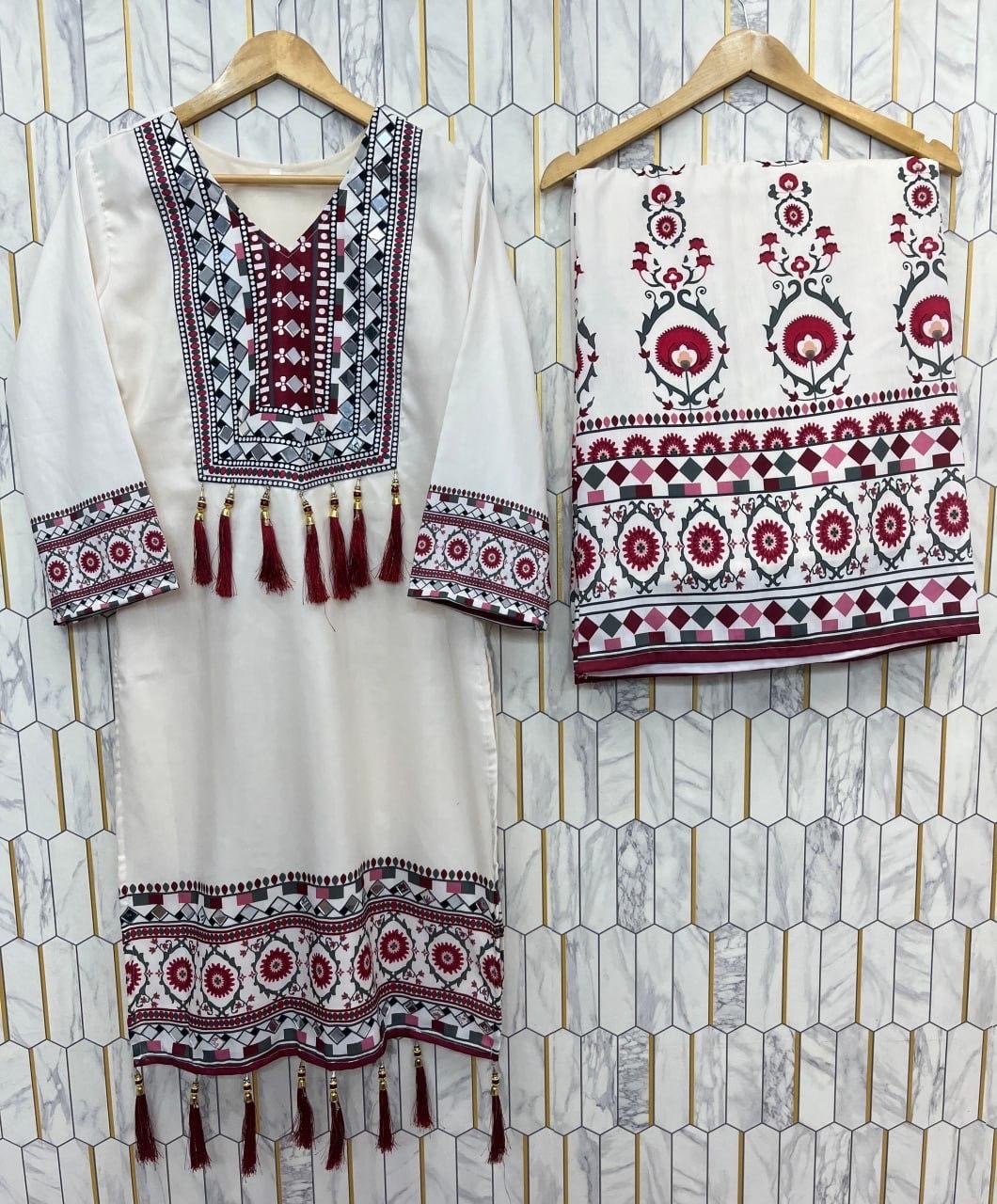 Trending Top with Printed Work and Real Mirror Work