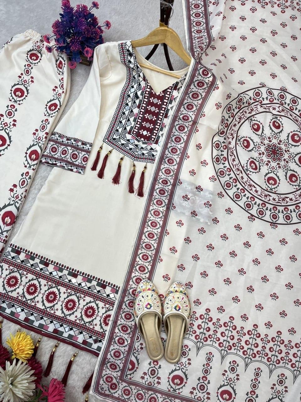 Trending Top with Printed Work and Real Mirror Work