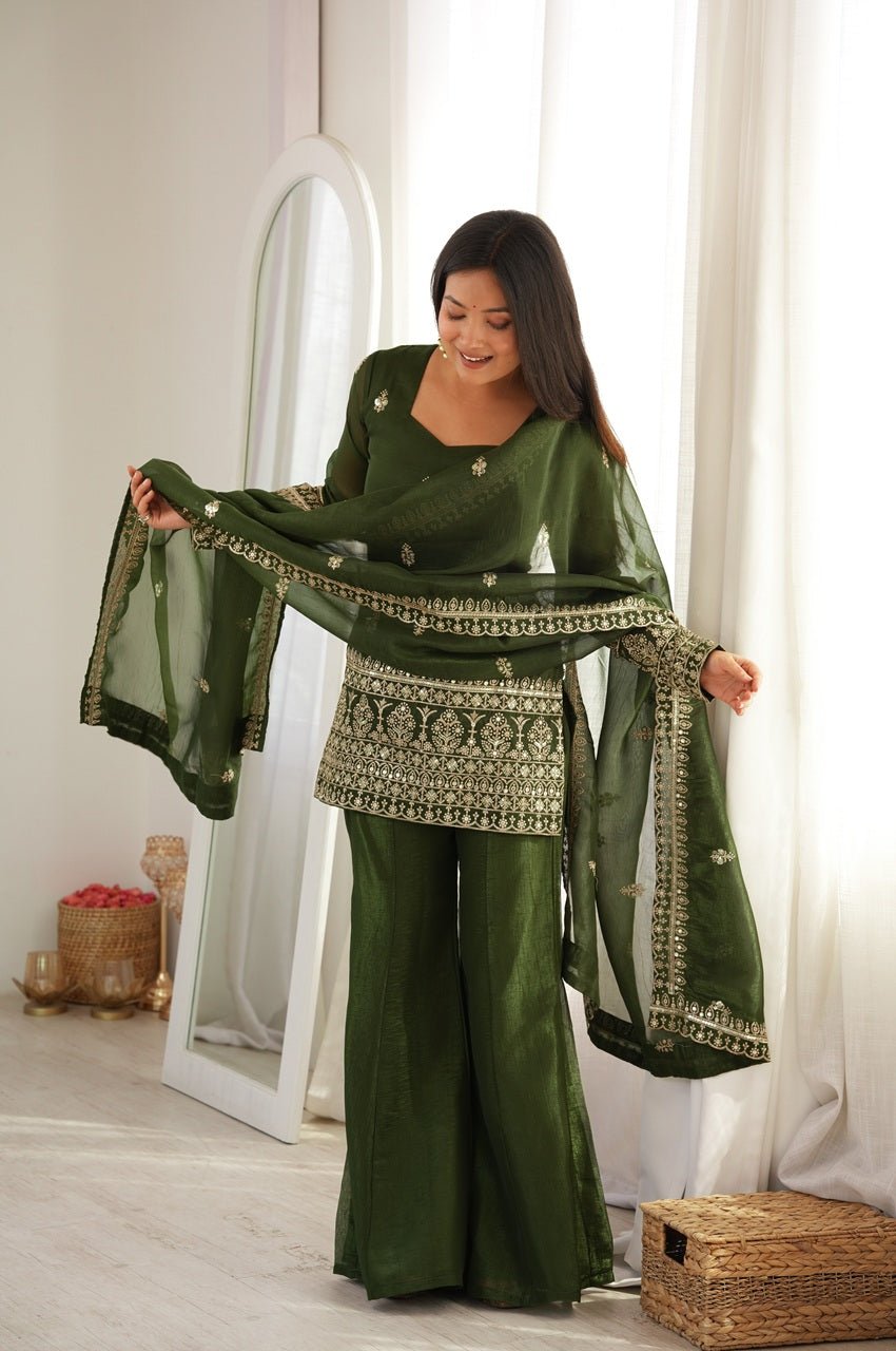 Rangoon Green Crunchy Silk Kurti Set