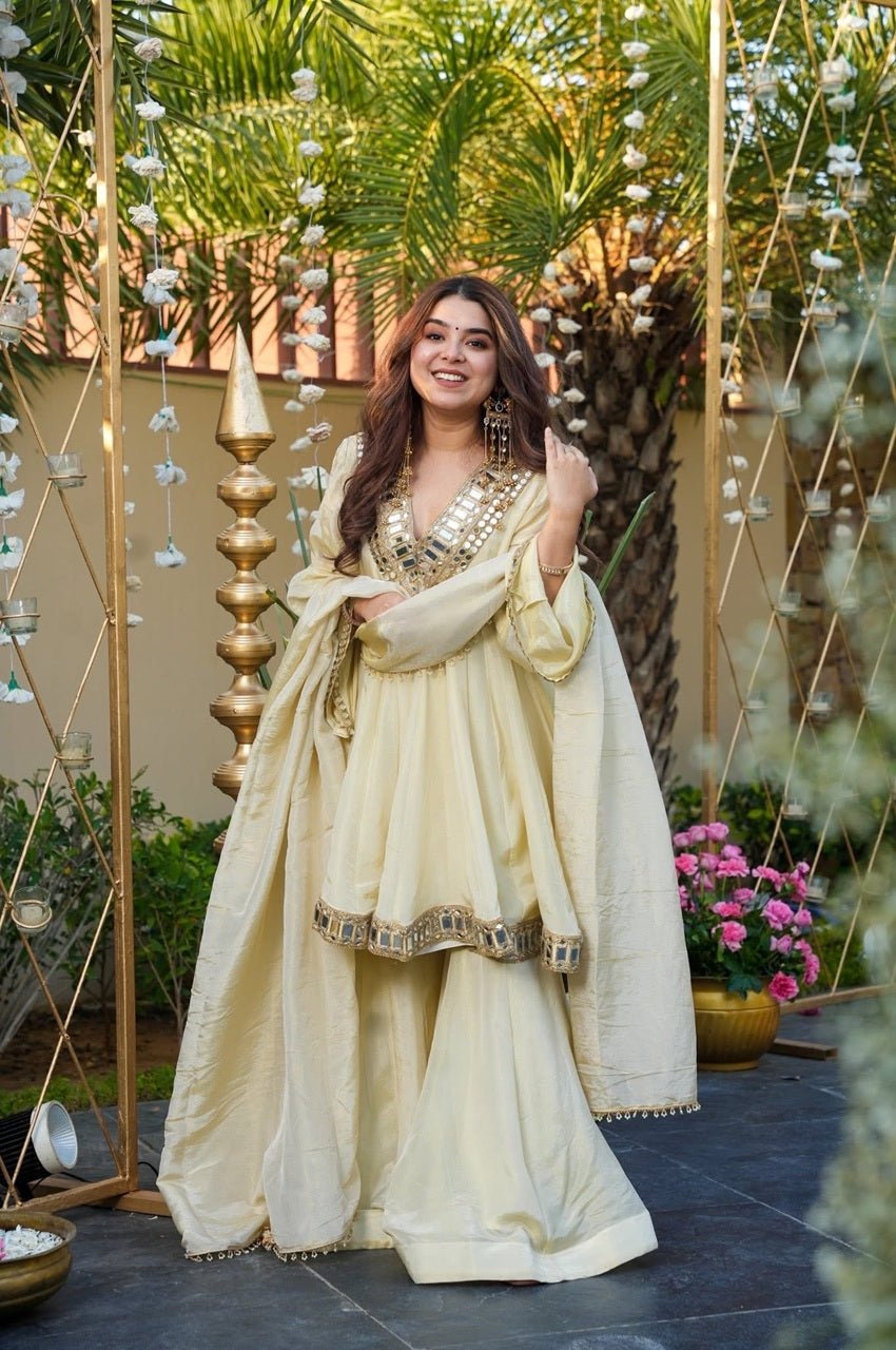 Ivory Shishmahal Cosmos Silk Palazzo Suit