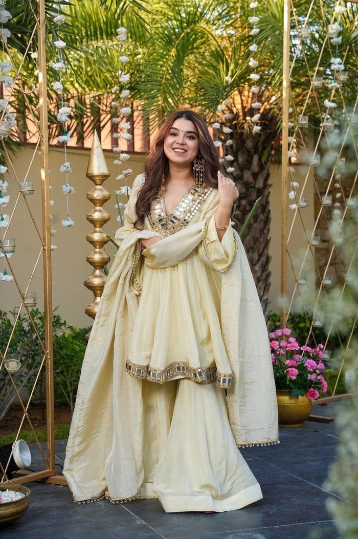 Ivory Shishmahal Cosmos Silk Palazzo Suit