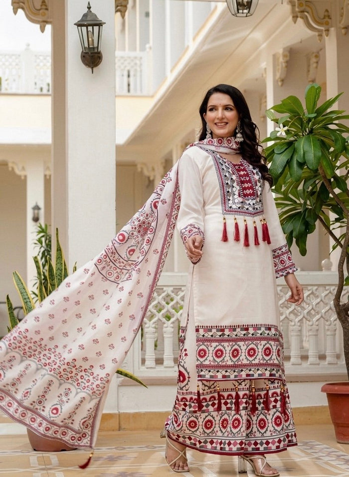 Trending Top with Printed Work and Real Mirror Work
