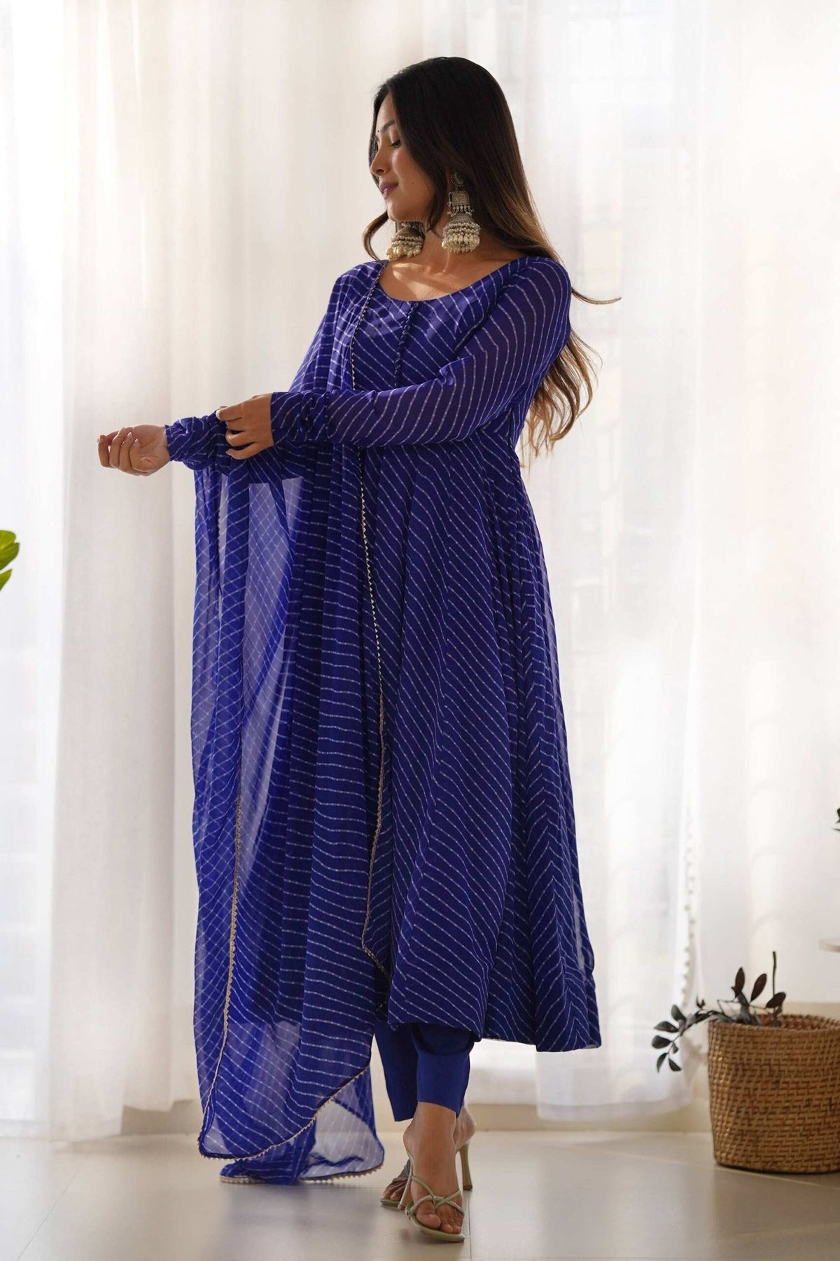 Rich Royal Blue Laheriya Print Georgette Anarkali Suit