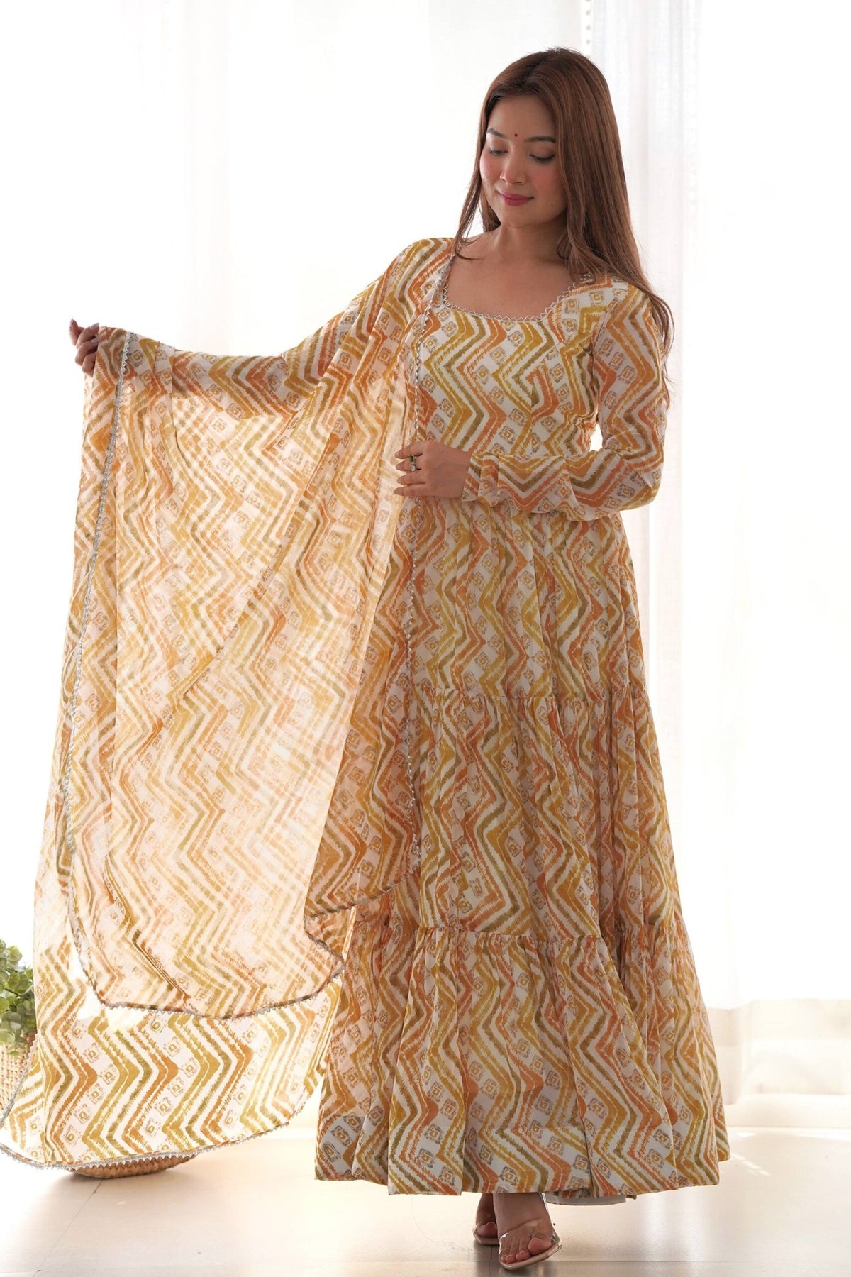 Multi-Color Zigzag Print Anarkali