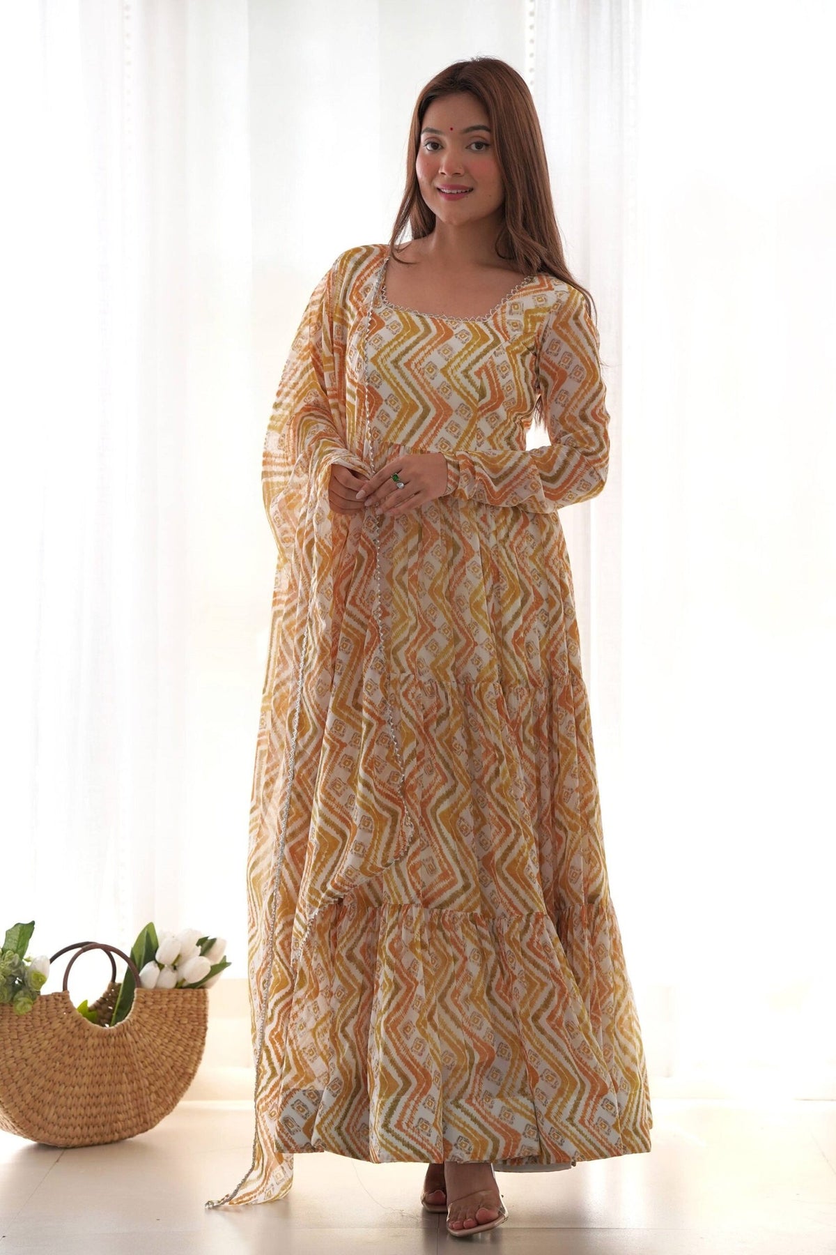 Multi-Color Zigzag Print Anarkali