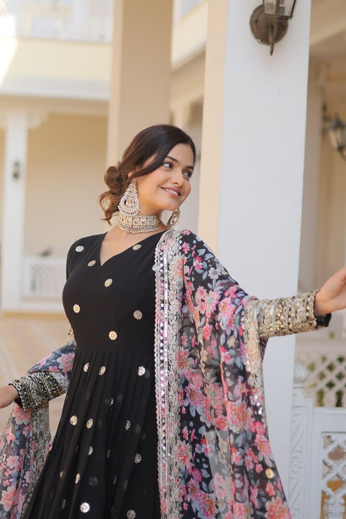 Black Heavy Embroidery Work Gown