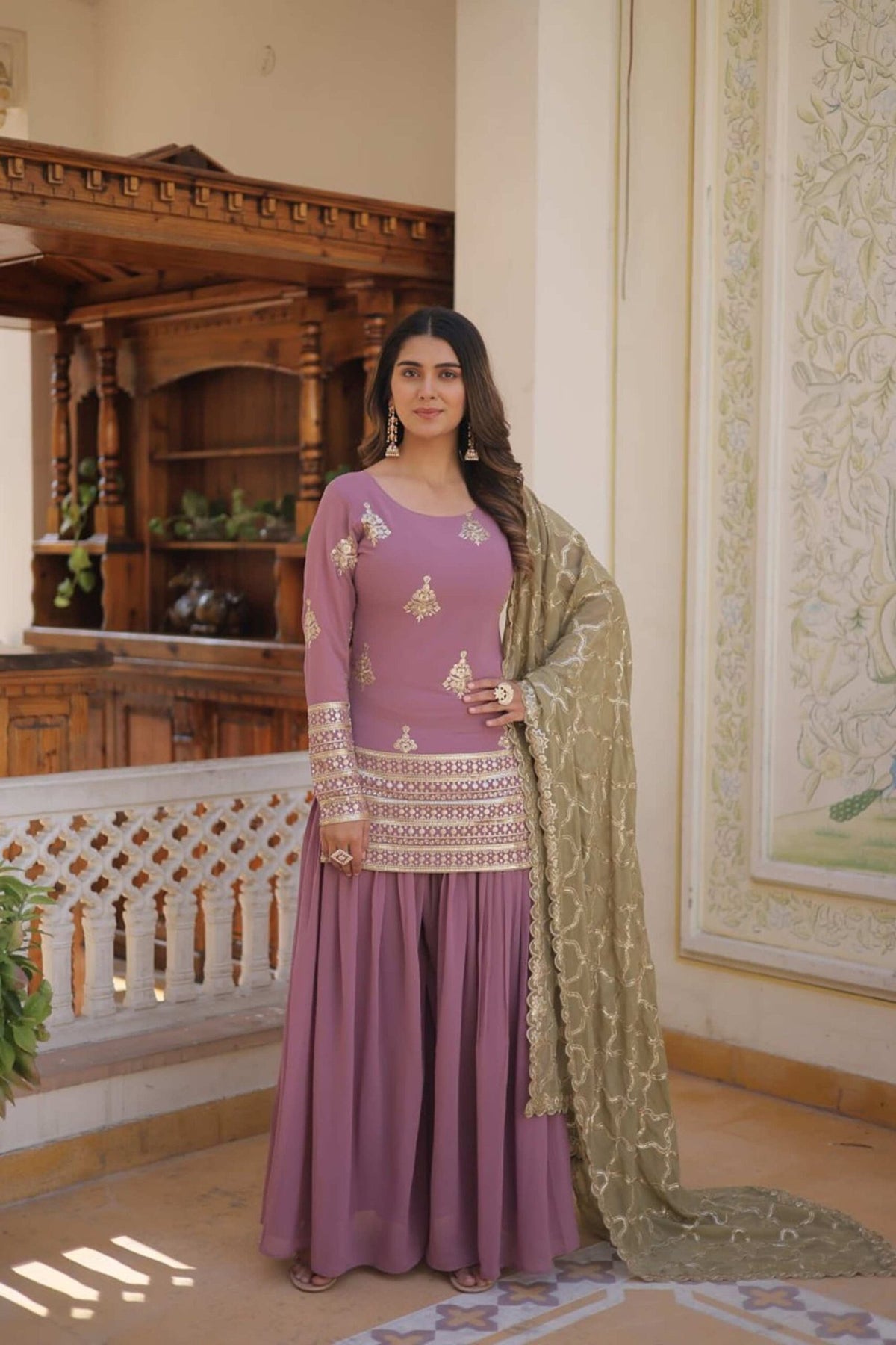 Onion Color Palazzo Suit
