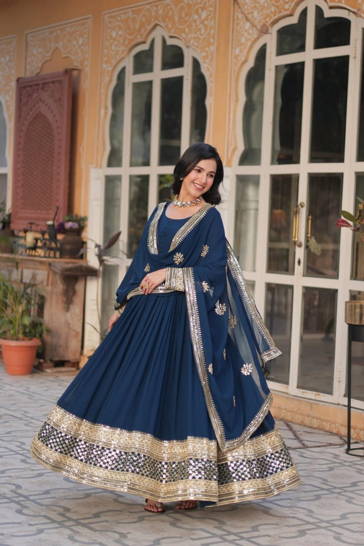 Royal Blue Faux Blooming Gown