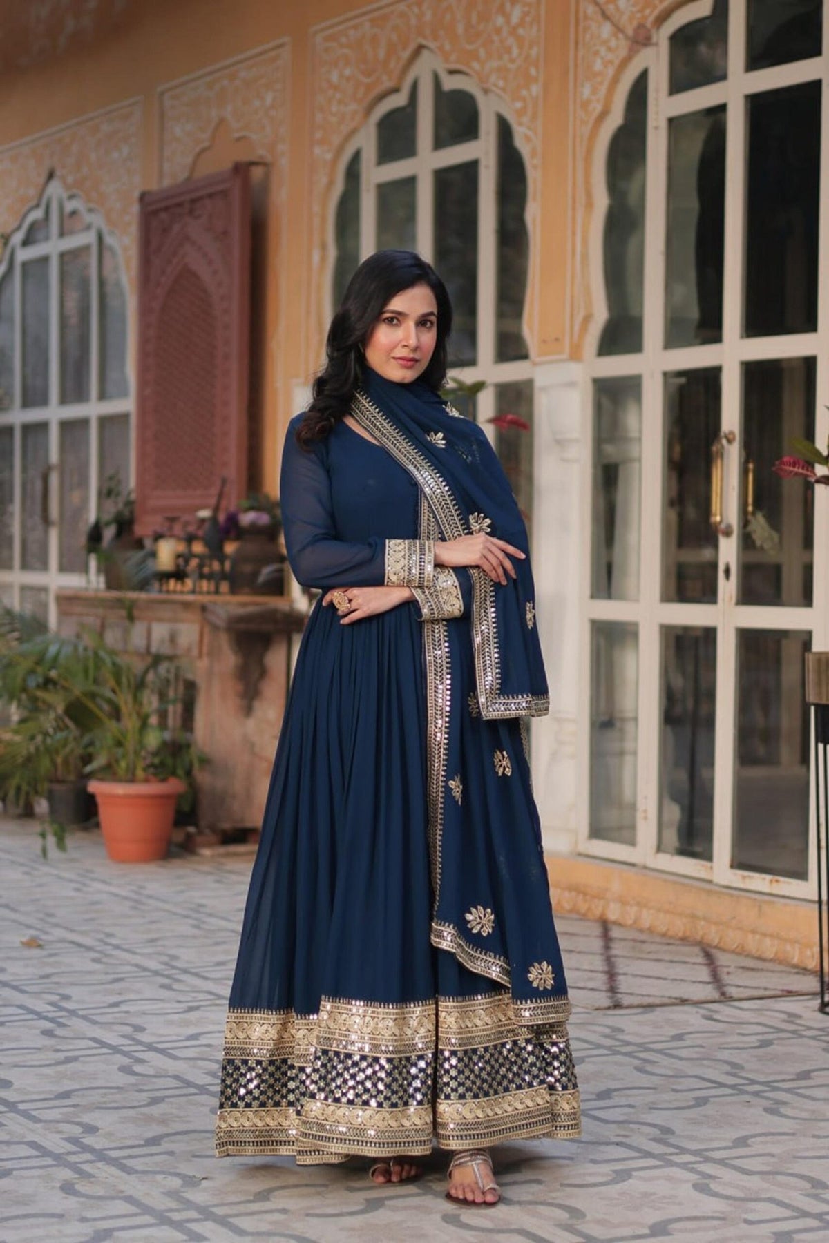 Royal Blue Faux Blooming Gown