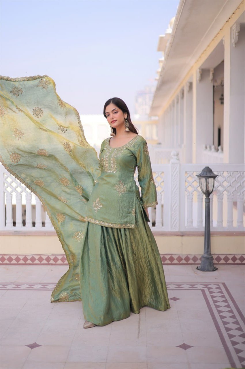 Misty Green Fendi Crush Sharara Set
