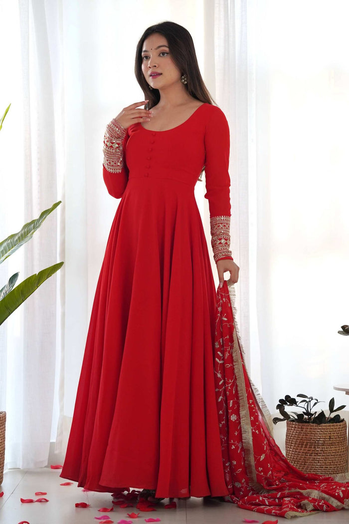 Gourgeous Red Color Georgette Gown