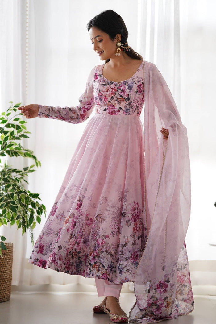 Trendy Pink Floral Anarkali Suit Set