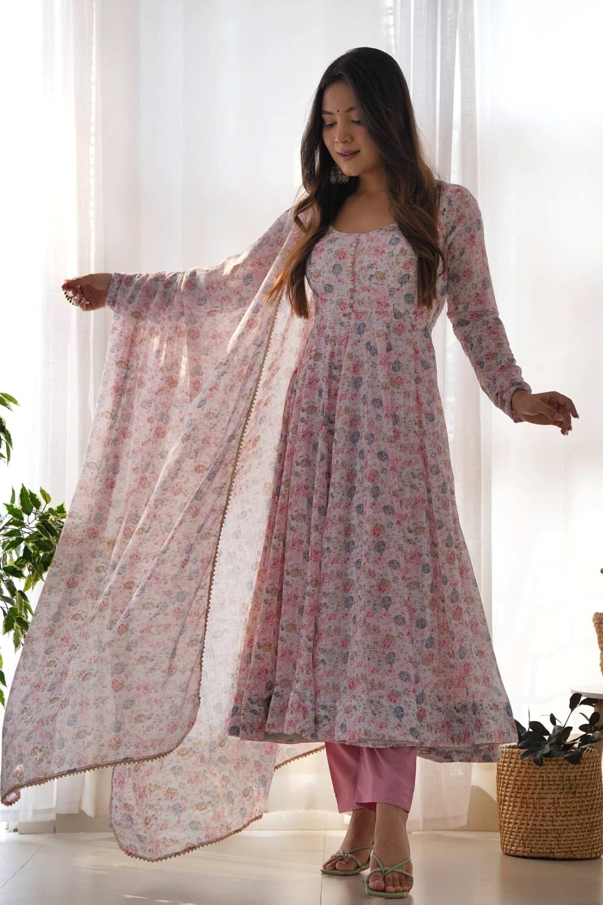 Pink Chiffon Anarkali Suit