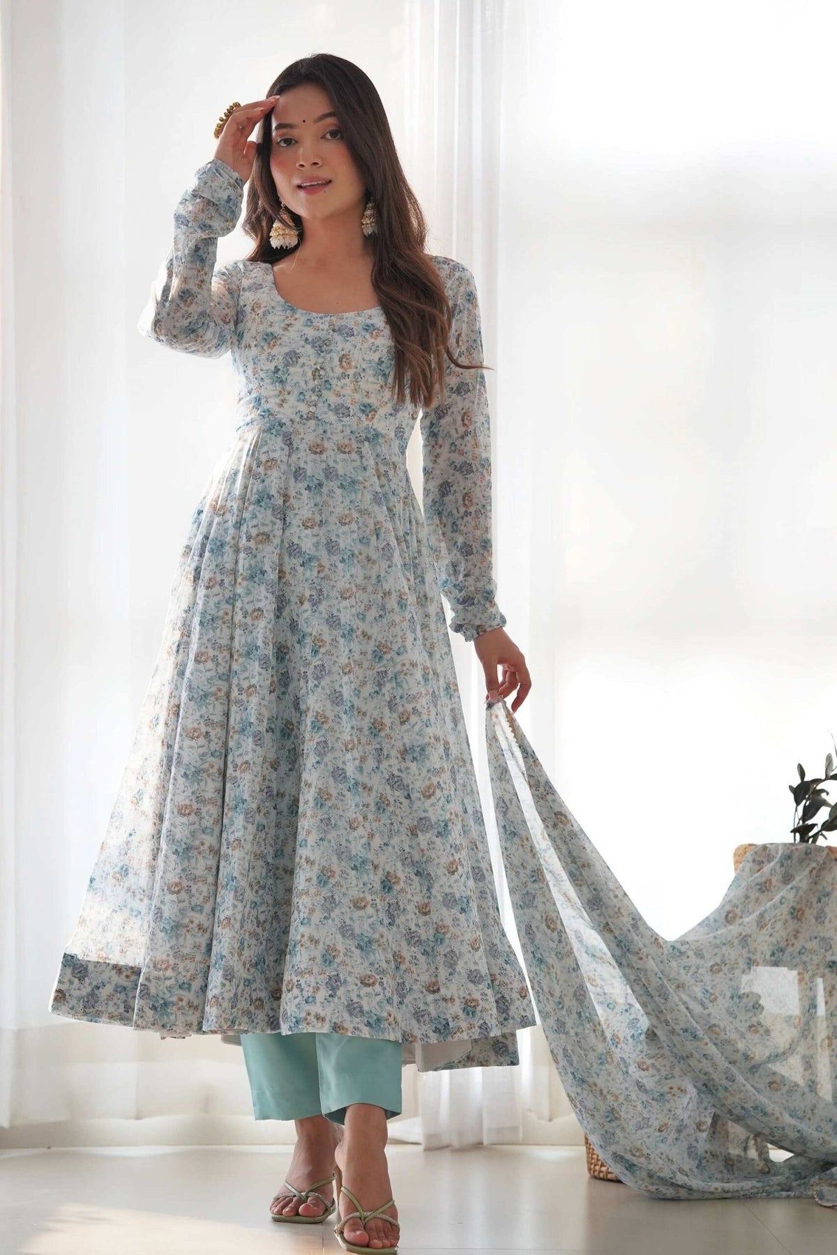 Sky Blue Chiffon Anarkali Suit
