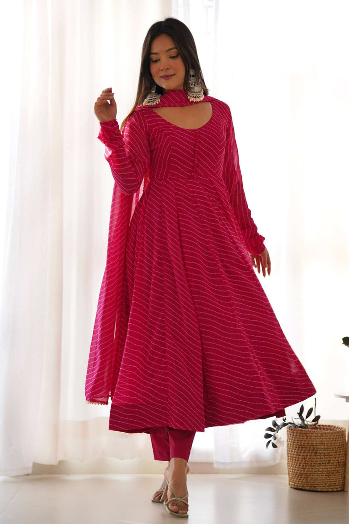 Rani Pink Georgette Laheriya Print Anarkali
