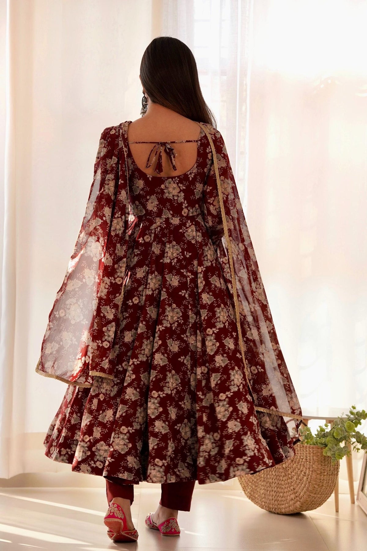 Elegant Multi Floral Print Fox Georgette Anarkali Suit Set