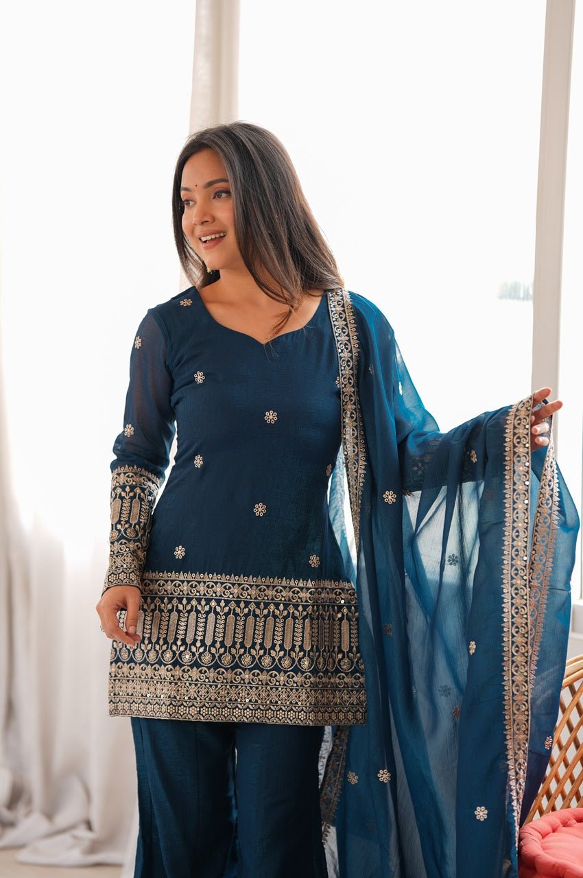 Cosmos Blue Crunchy Silk Kurta Set