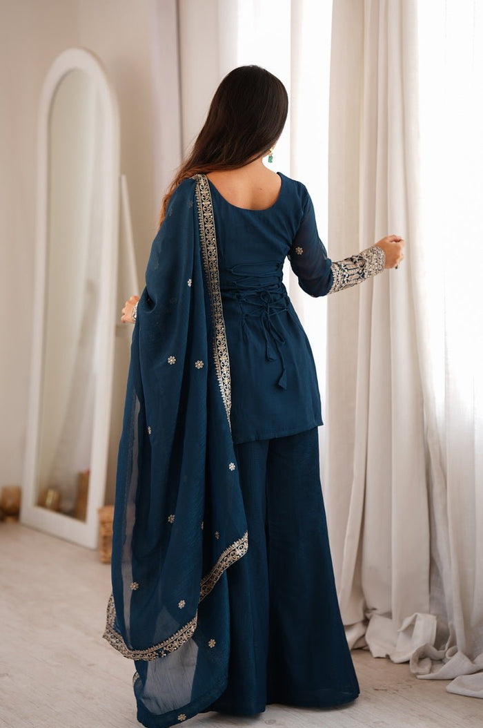 Cosmos Blue Crunchy Silk Kurta Set