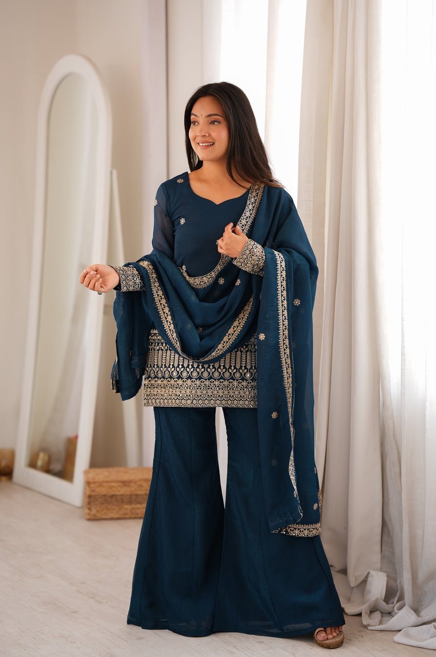 Cosmos Blue Crunchy Silk Kurta Set