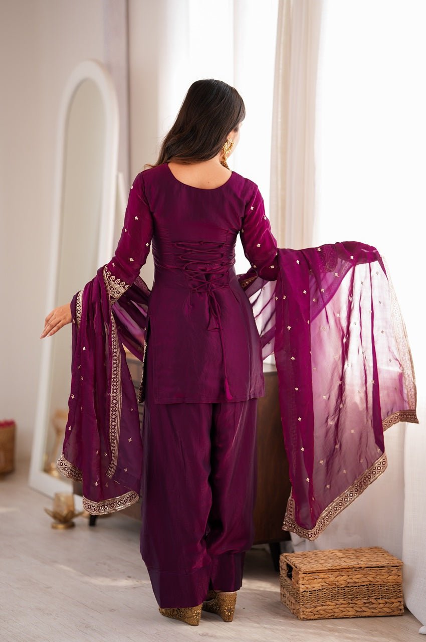 Raspberry Pink Fendy Silk Kurta Farshi Shalwar Set