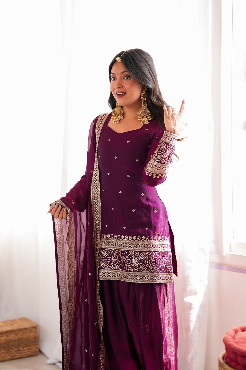 Raspberry Pink Fendy Silk Kurta Farshi Shalwar Set