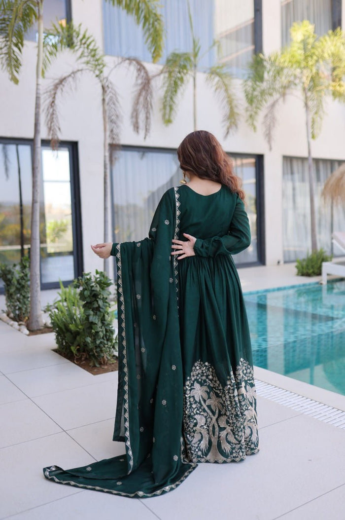 Rich Green Rangoli Silk Gown