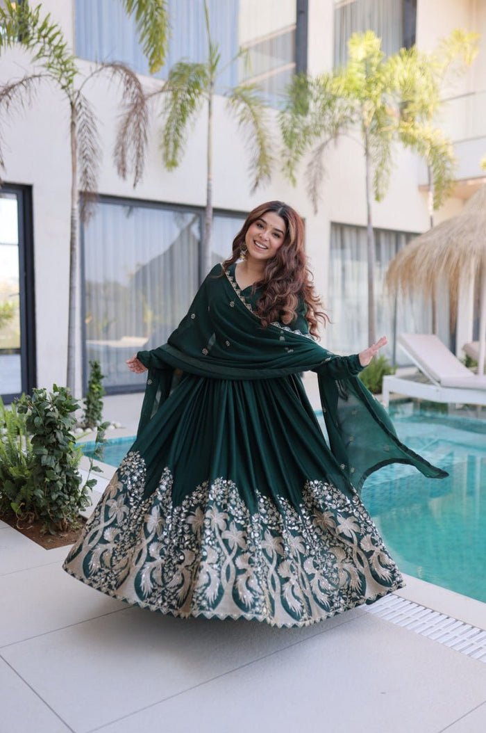 Rich Green Rangoli Silk Gown