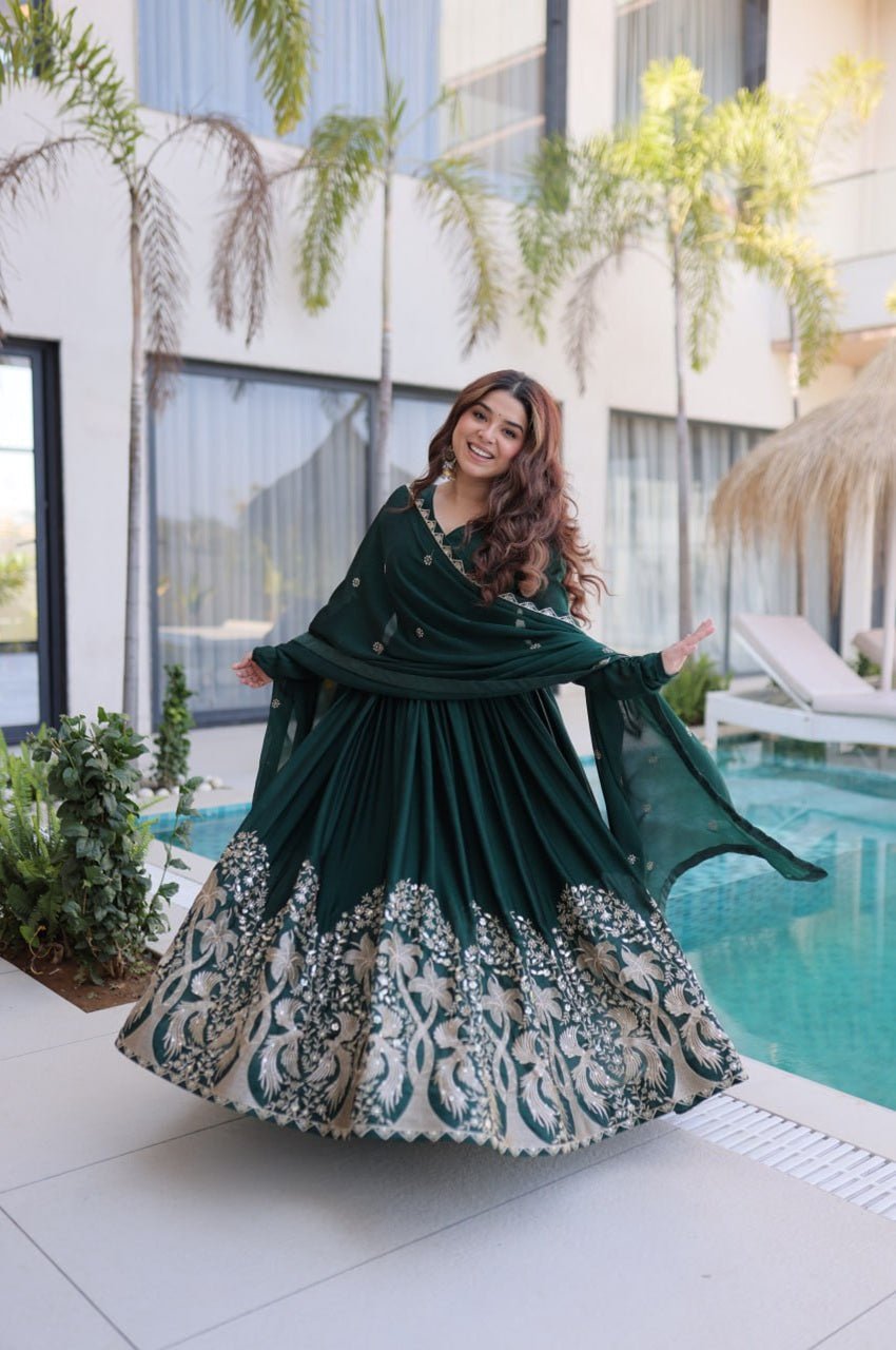 Rich Green Rangoli Silk Gown