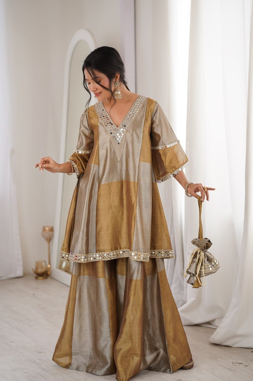 Dust Brown Two-Tone Tissue Suit Set