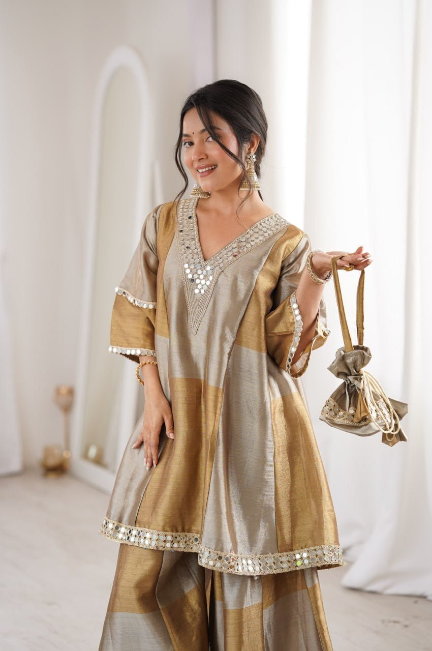 Dust Brown Two-Tone Tissue Suit Set