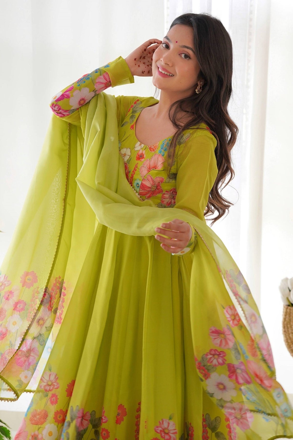 Neon Yellow Floral Anarkali