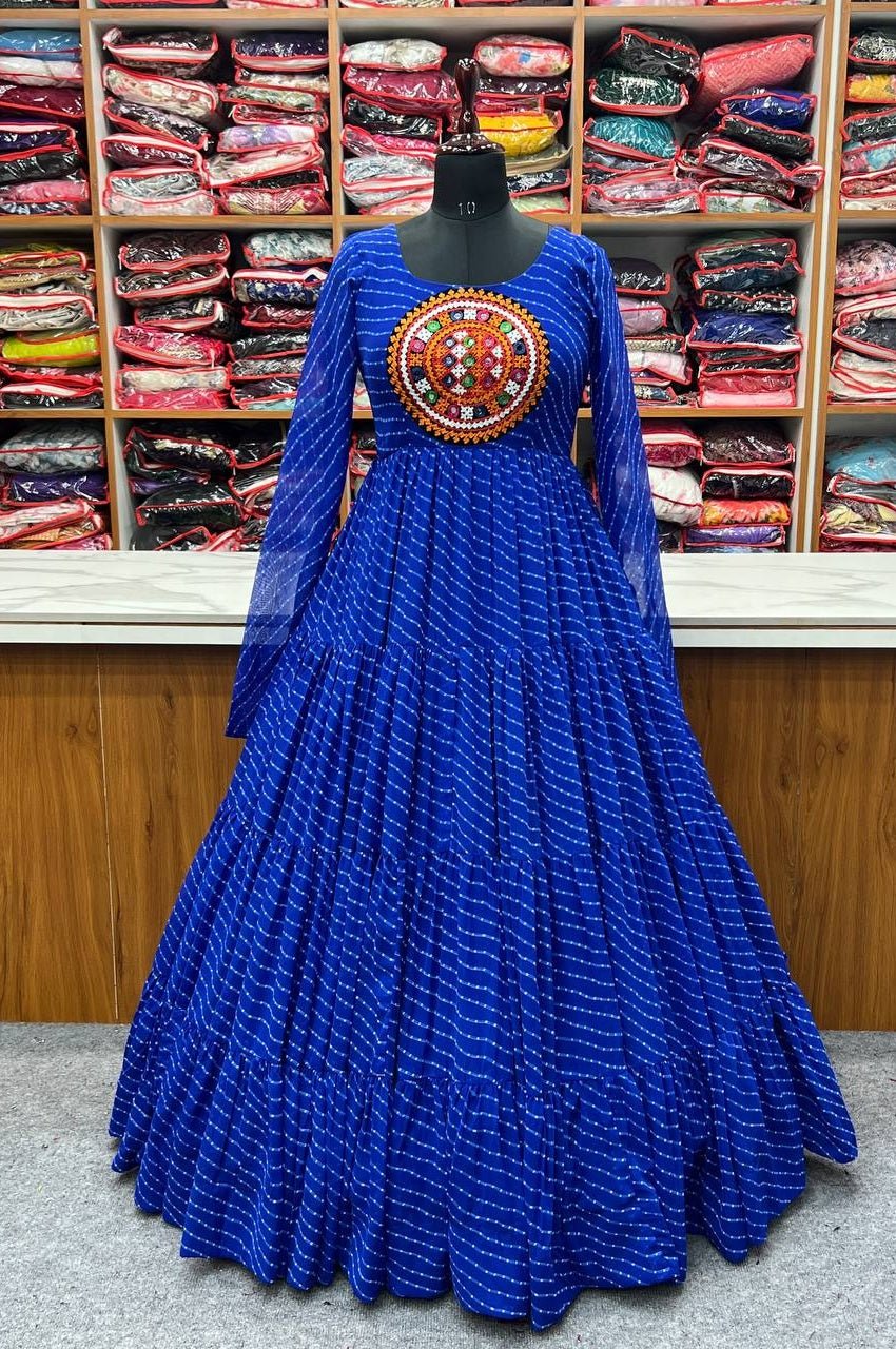 Blue Laheriya Print Gown