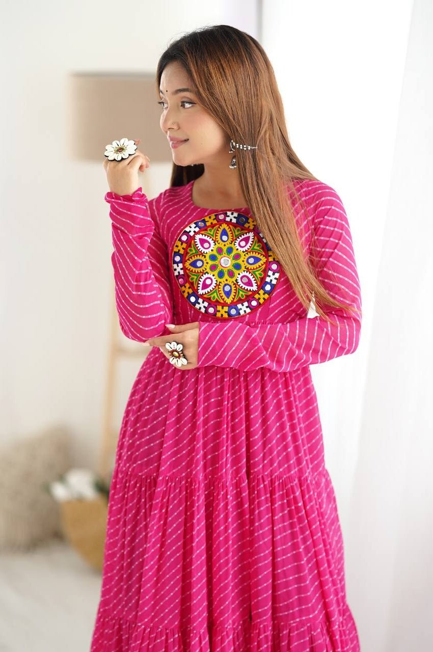 Rani Pink Laheriya Print Gown