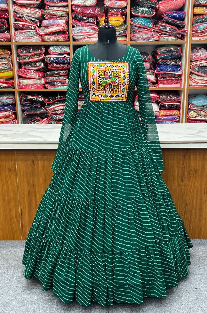 Green Laheriya Print Gown