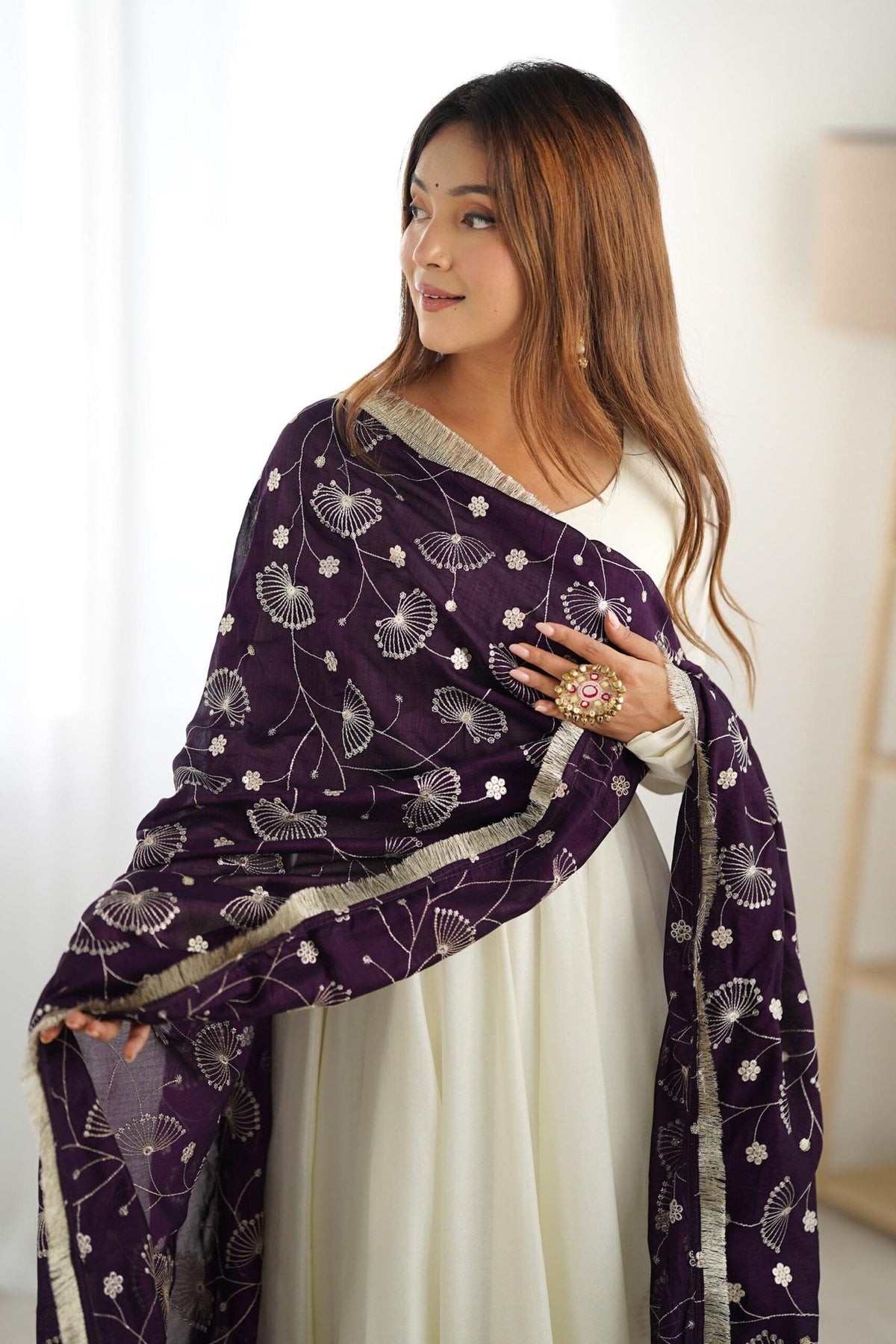 White Silk Anarkali Gown