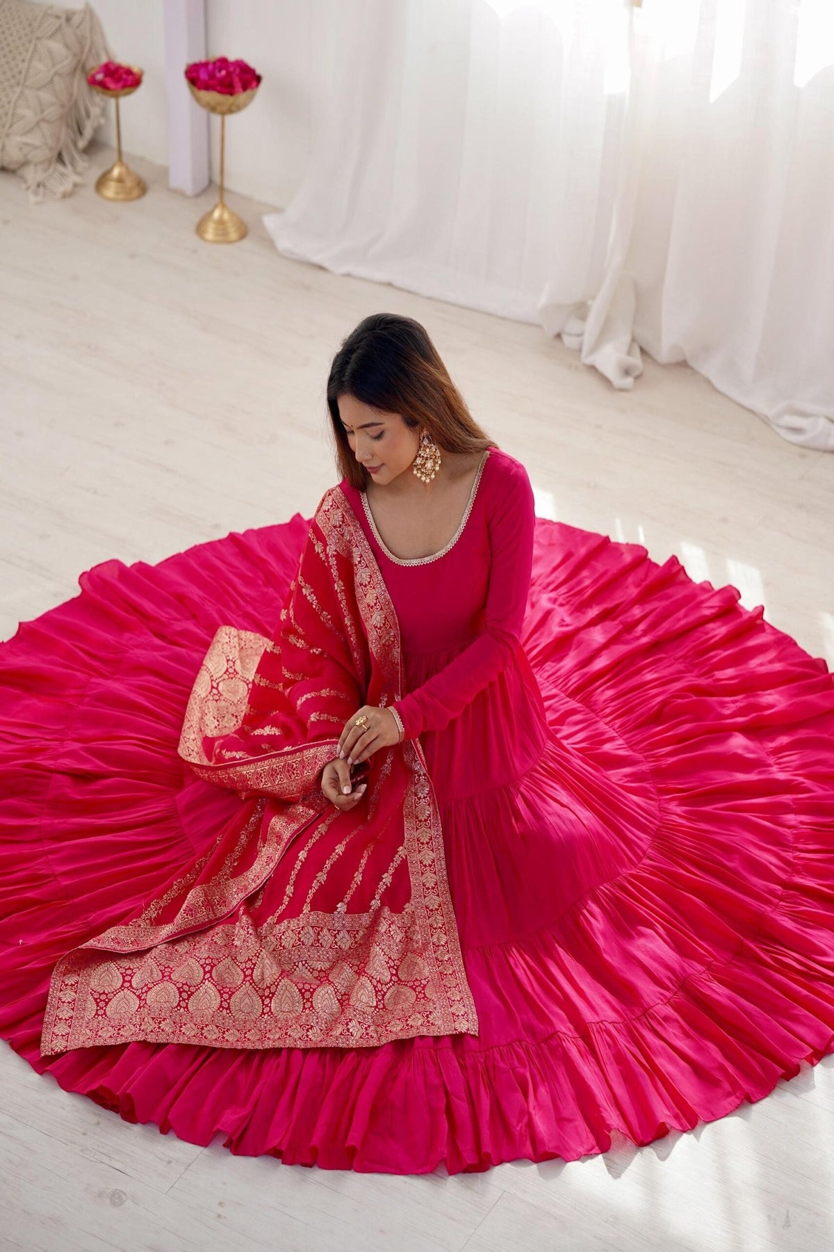 Elegant Roman Silk Chanderi Anarkali Suit Set