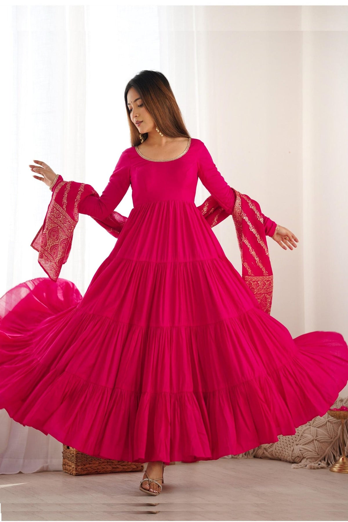 Elegant Roman Silk Chanderi Anarkali Suit Set
