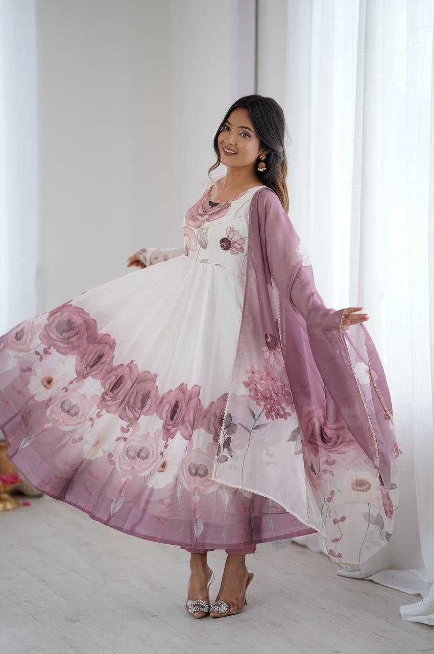 Onion Color Organza Silk Anarkali Suit