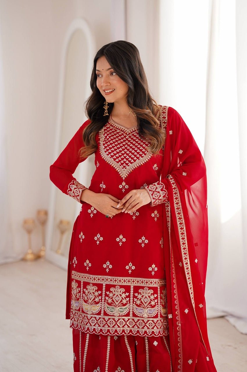 Red Fox Georgette Sharara Suit