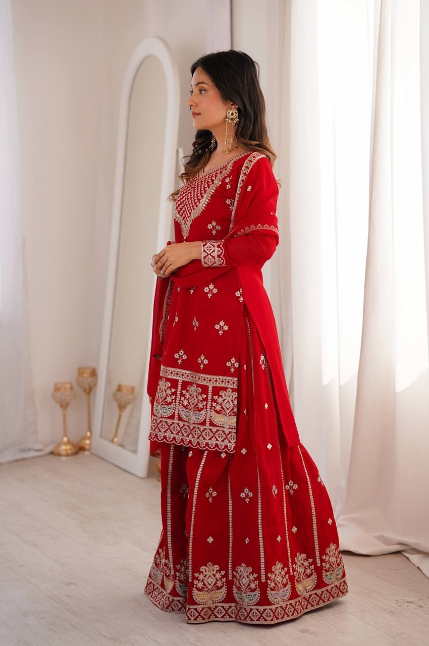 Red Fox Georgette Sharara Suit
