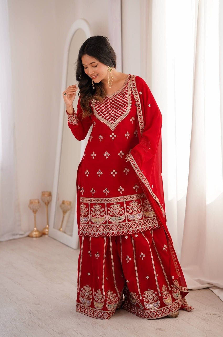Red Fox Georgette Sharara Suit
