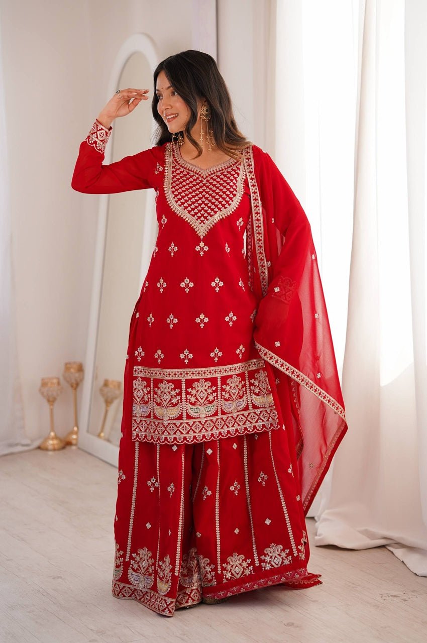 Red Fox Georgette Sharara Suit