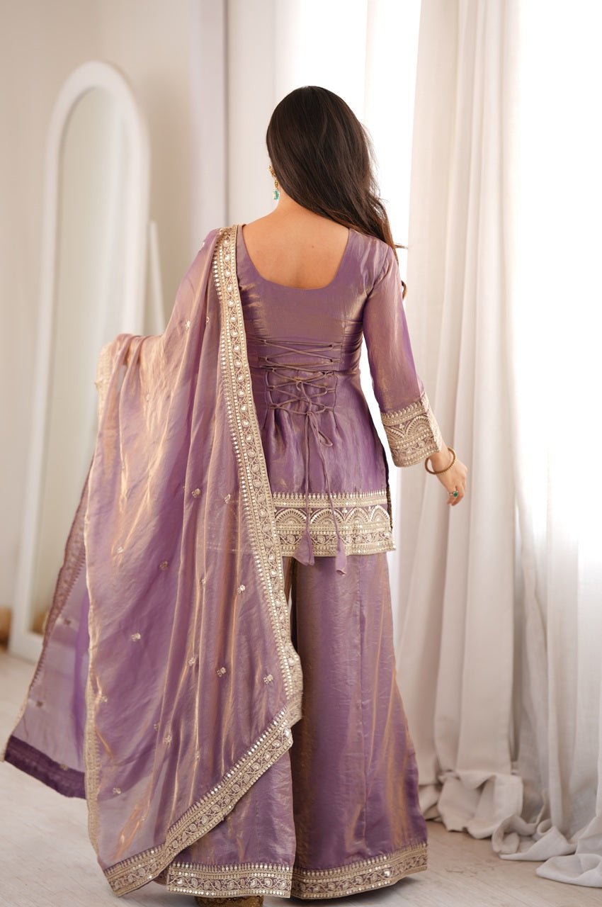 Mauve Frendy Silk Embroidered Kurta Palazzo Set