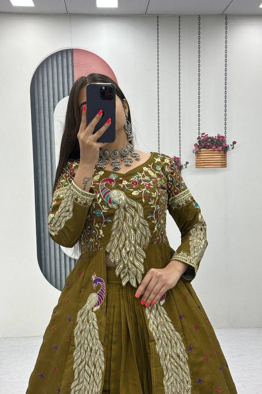 Mustard Green Crop Top Lehenga