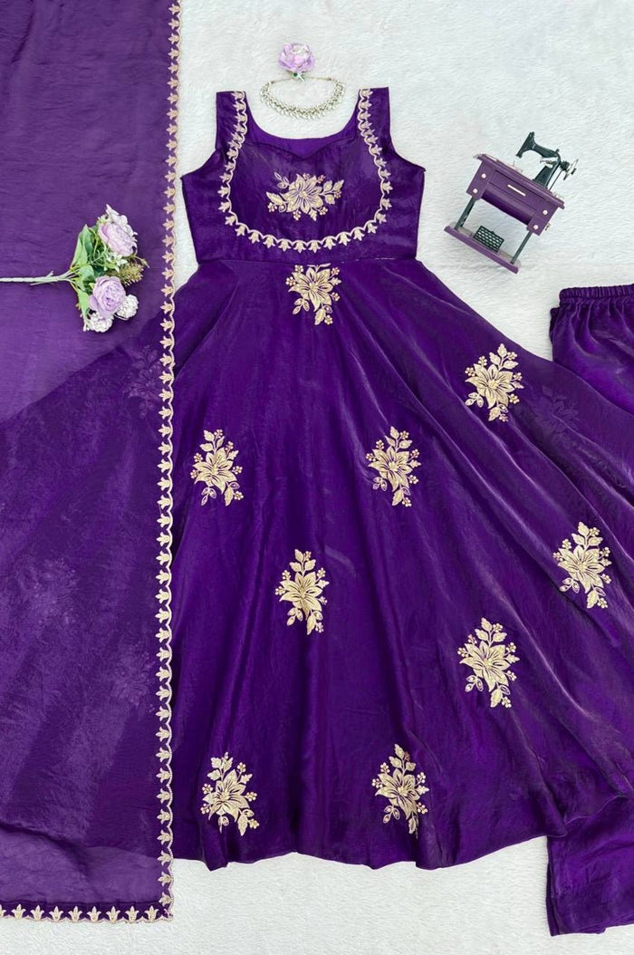 Purple Fendy Silk Suit Set