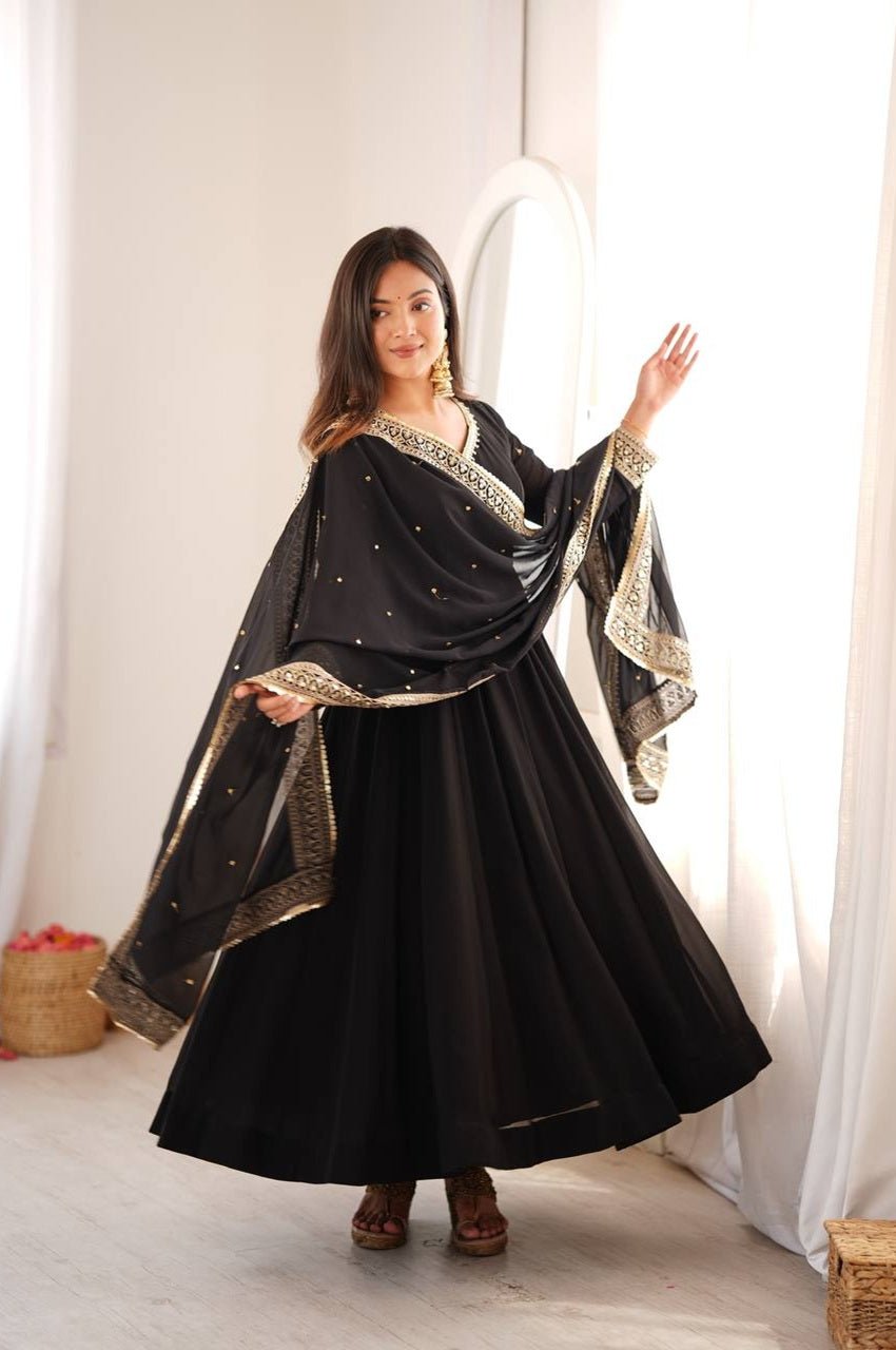 Black Georgette Sequence Embroidery Gown