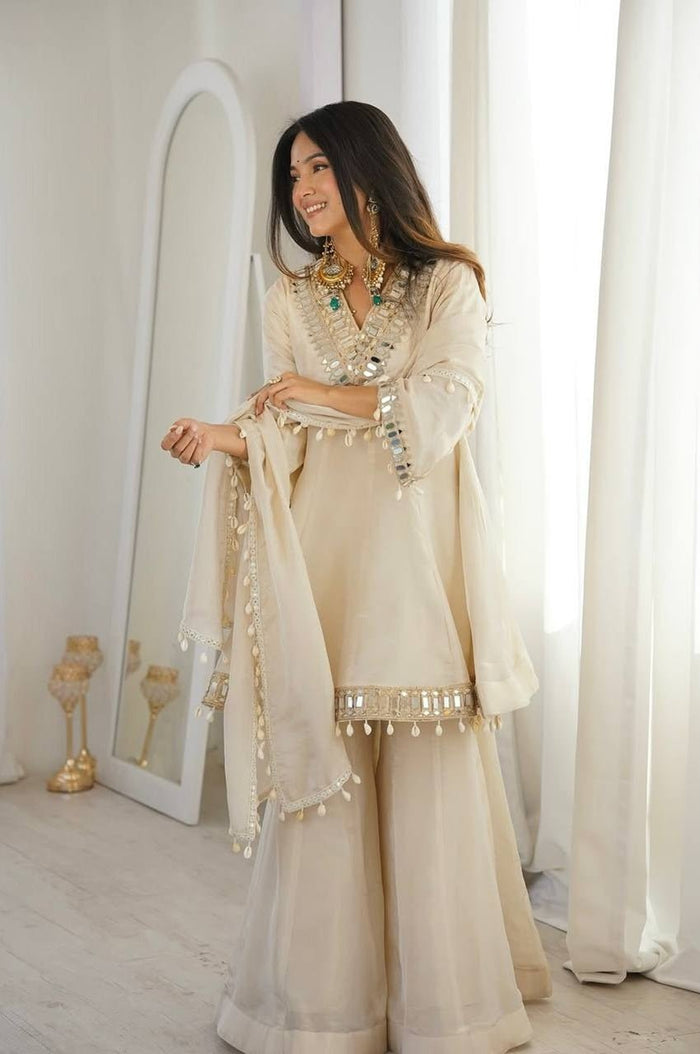 Ivory Tebby Organza Silk Sharara Suit