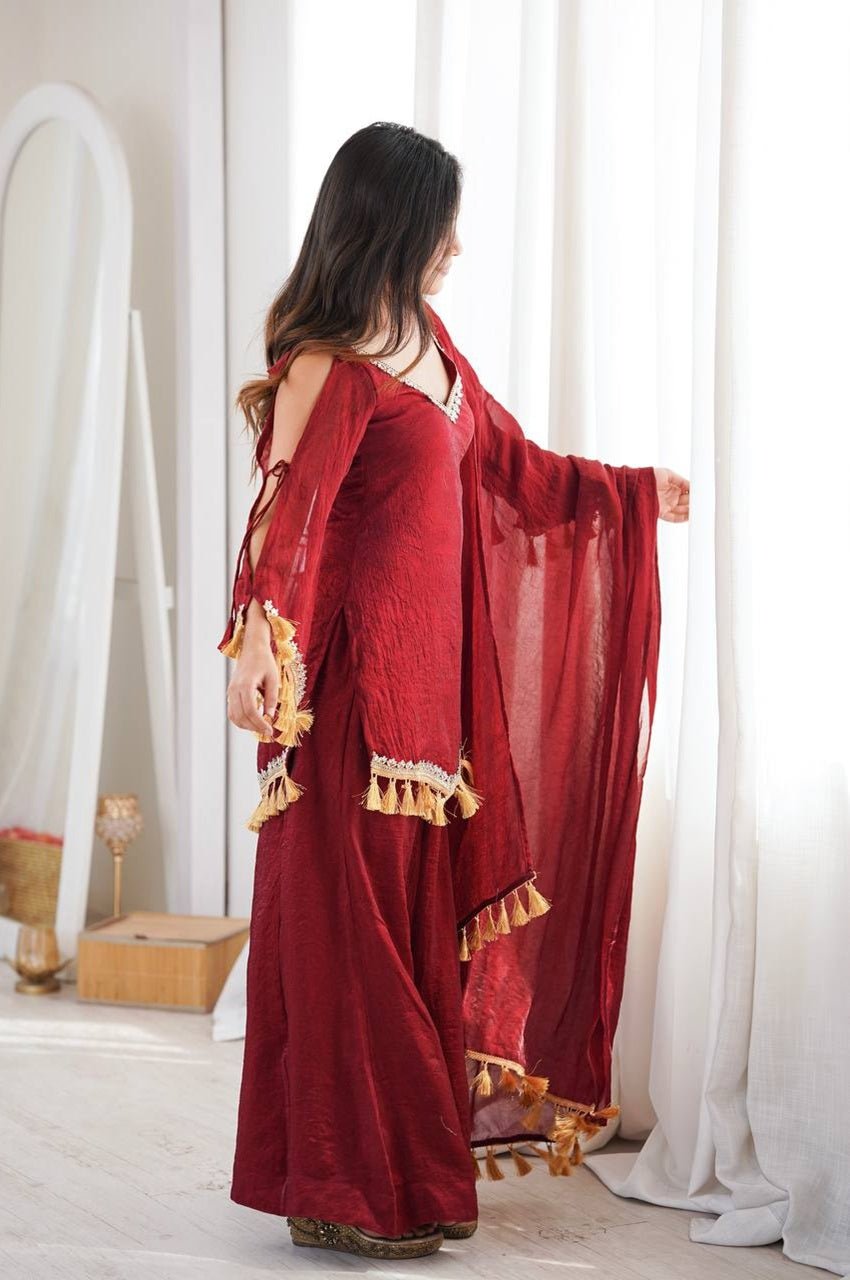 Maroon Doremon Crush Kurta Palazzo Set