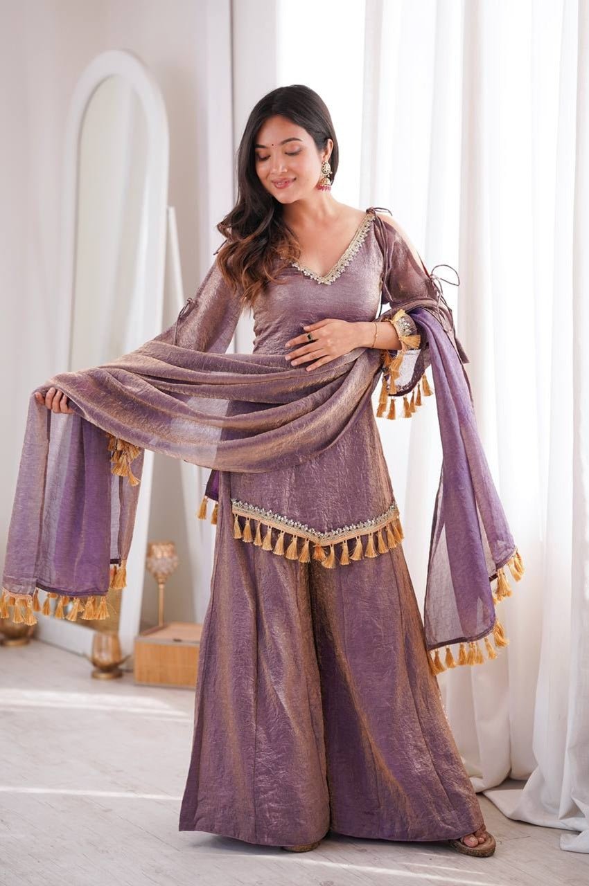 Rustic Lilac Doremon Crush Kurta Palazzo Set