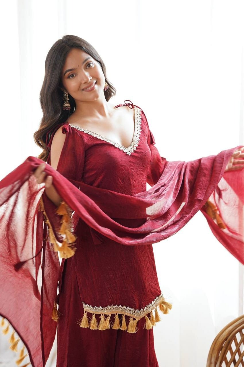 Maroon Doremon Crush Kurta Palazzo Set